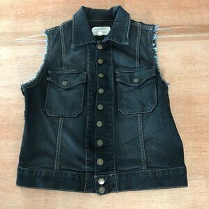 Current/Elliot Sleeveless Snap Button Up Vest Denim Jacket Women Size 1 Black